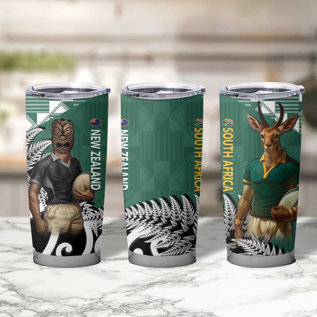New Zealand South Africa Rugby Tumbler Cup Springboks Kente All Black Maori Together - Aussie Hoodie