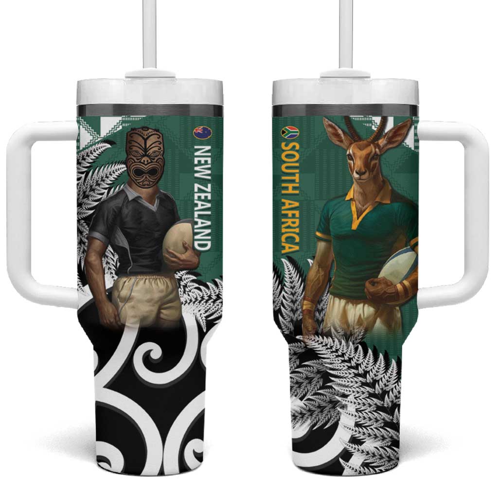 New Zealand South Africa Rugby Tumbler With Handle Springboks Kente All Black Maori Together - Aussie Hoodie