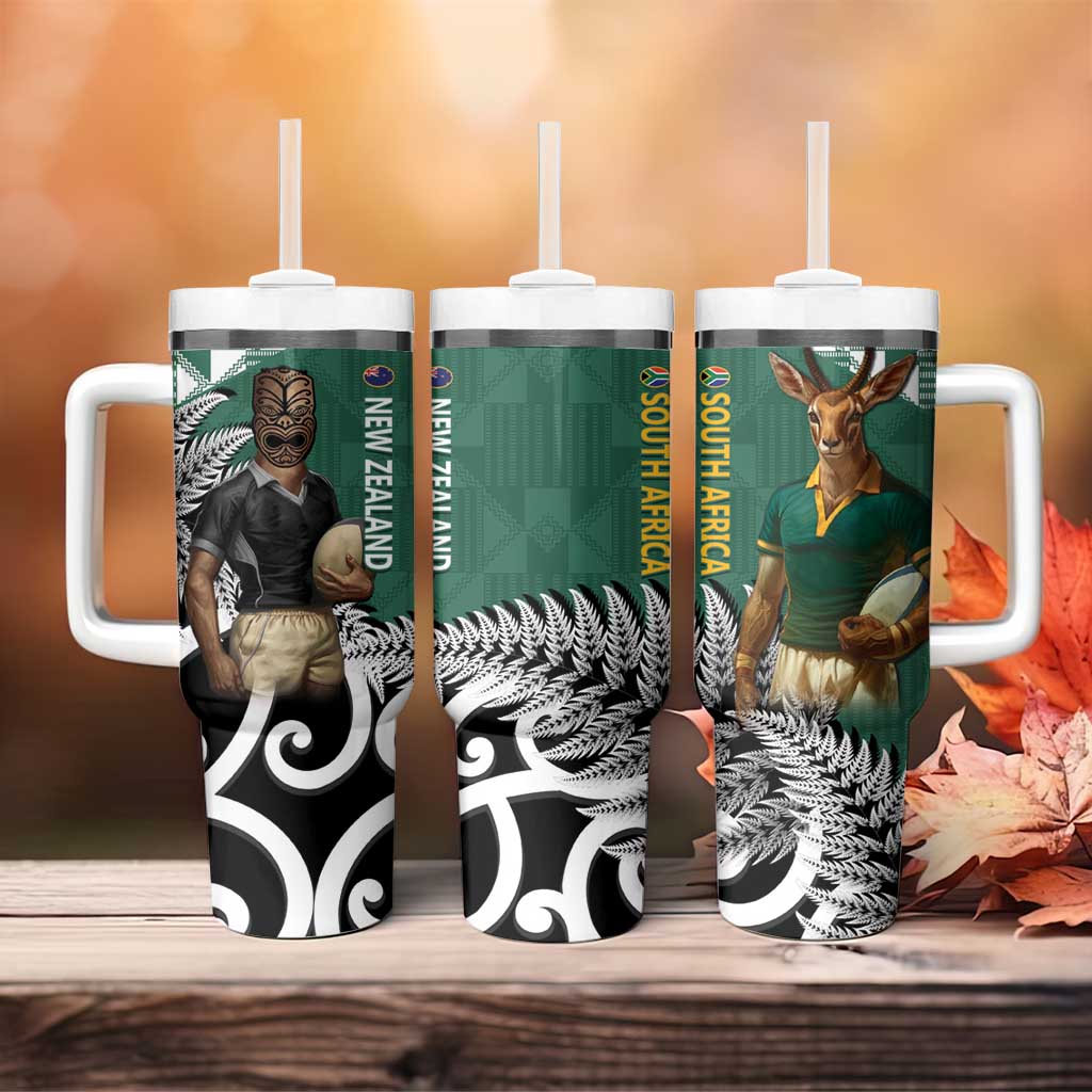 New Zealand South Africa Rugby Tumbler With Handle Springboks Kente All Black Maori Together - Aussie Hoodie