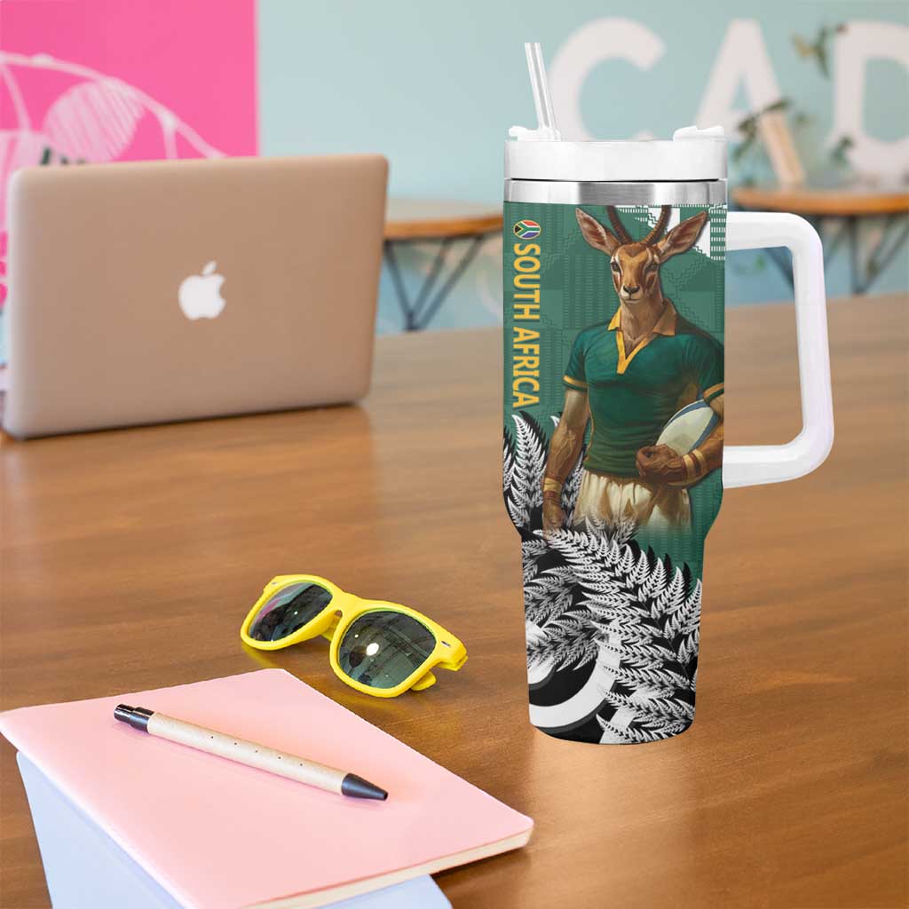 New Zealand South Africa Rugby Tumbler With Handle Springboks Kente All Black Maori Together - Aussie Hoodie