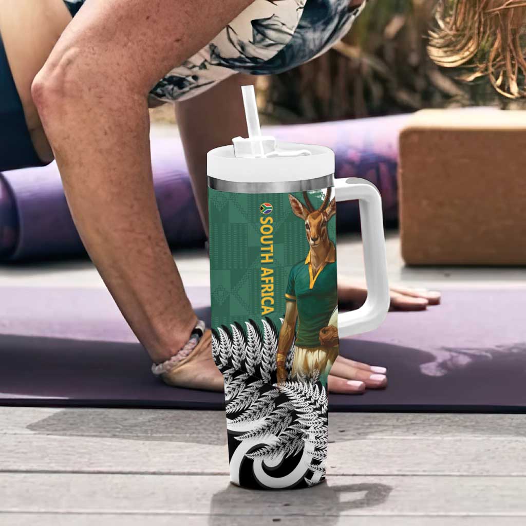 New Zealand South Africa Rugby Tumbler With Handle Springboks Kente All Black Maori Together - Aussie Hoodie