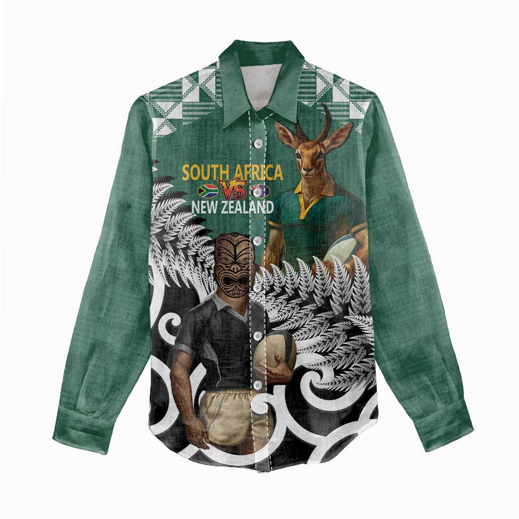 New Zealand South Africa Rugby Custom Women Casual Shirt Springboks Kente All Black Maori Together - Aussie Hoodie