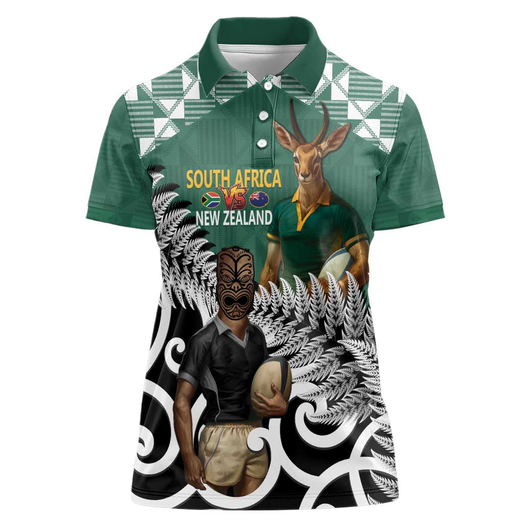 New Zealand South Africa Rugby Custom Women Polo Shirt Springboks Kente All Black Maori Together - Aussie Hoodie