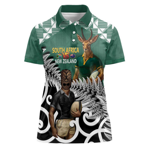 New Zealand South Africa Rugby Custom Women Polo Shirt Springboks Kente All Black Maori Together - Aussie Hoodie