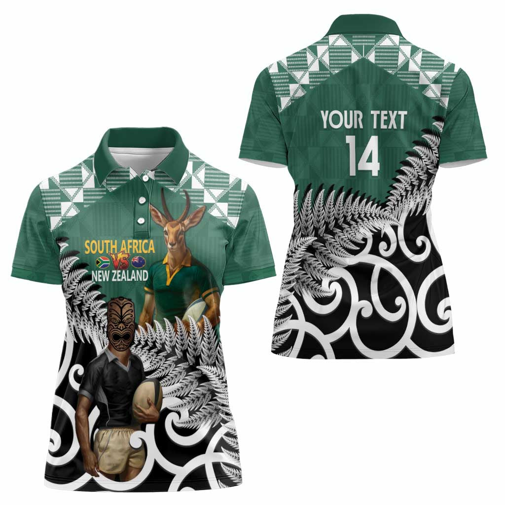 New Zealand South Africa Rugby Custom Women Polo Shirt Springboks Kente All Black Maori Together - Aussie Hoodie
