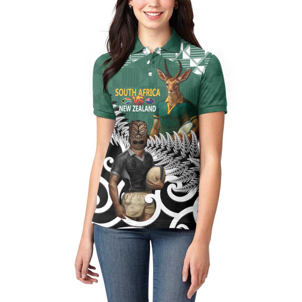 New Zealand South Africa Rugby Custom Women Polo Shirt Springboks Kente All Black Maori Together - Aussie Hoodie