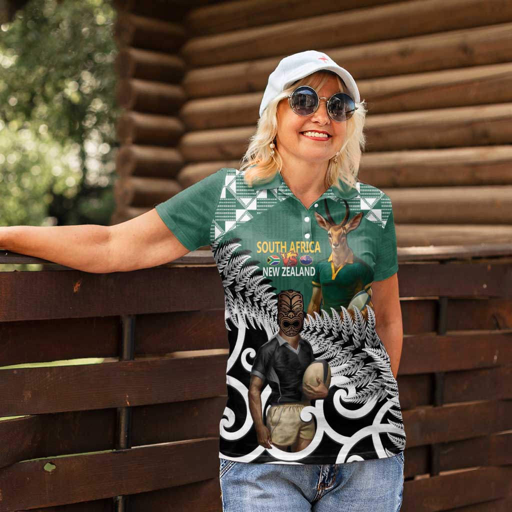 New Zealand South Africa Rugby Custom Women Polo Shirt Springboks Kente All Black Maori Together - Aussie Hoodie