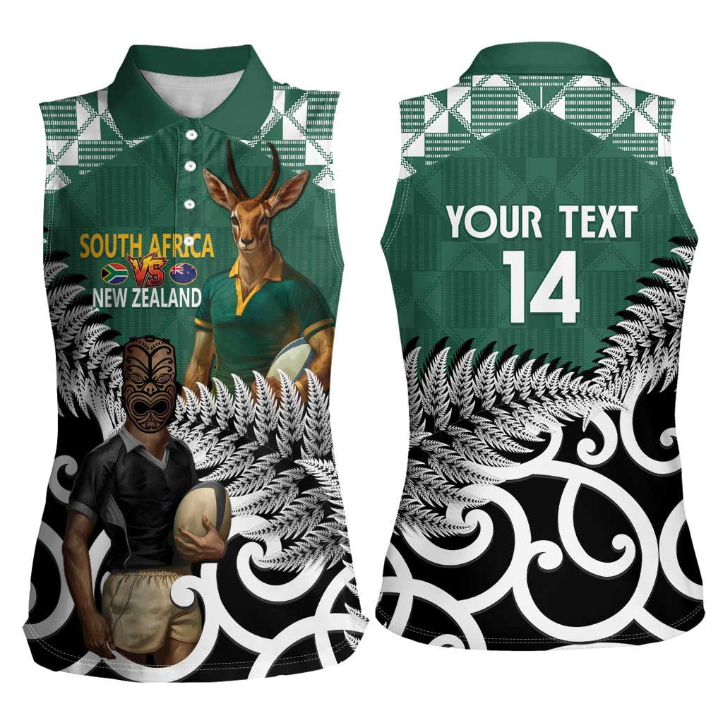 New Zealand South Africa Rugby Custom Women Sleeveless Polo Shirt Springboks Kente All Black Maori Together - Aussie Hoodie