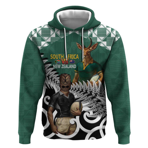 New Zealand South Africa Rugby Custom Zip Hoodie Springboks Kente All Black Maori Together - Aussie Hoodie