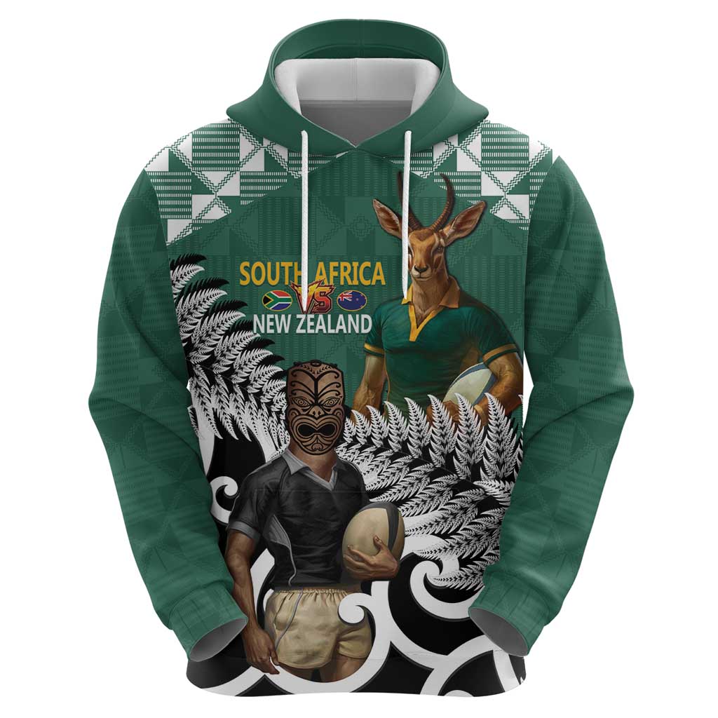 New Zealand South Africa Rugby Custom Zip Hoodie Springboks Kente All Black Maori Together - Aussie Hoodie