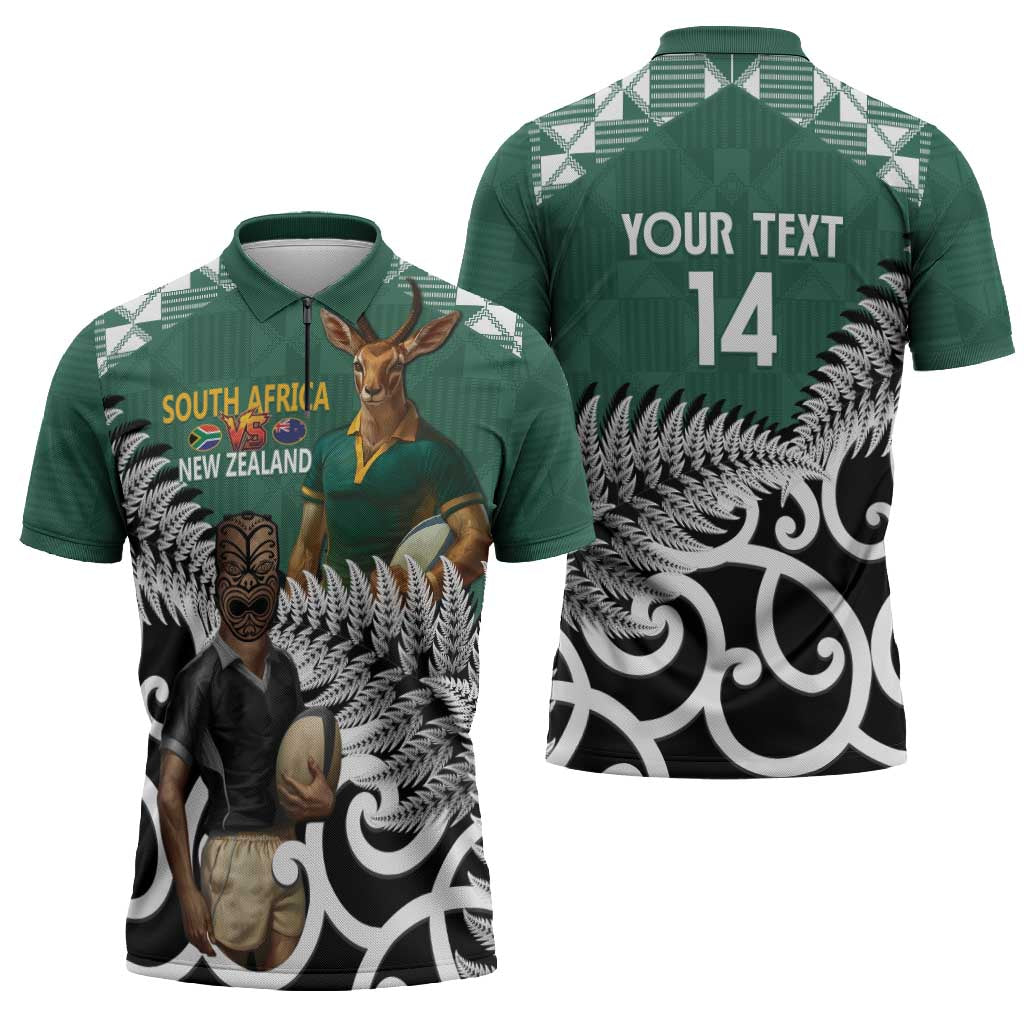 New Zealand South Africa Rugby Custom Zipper Polo Shirt Springboks Kente All Black Maori Together - Aussie Hoodie