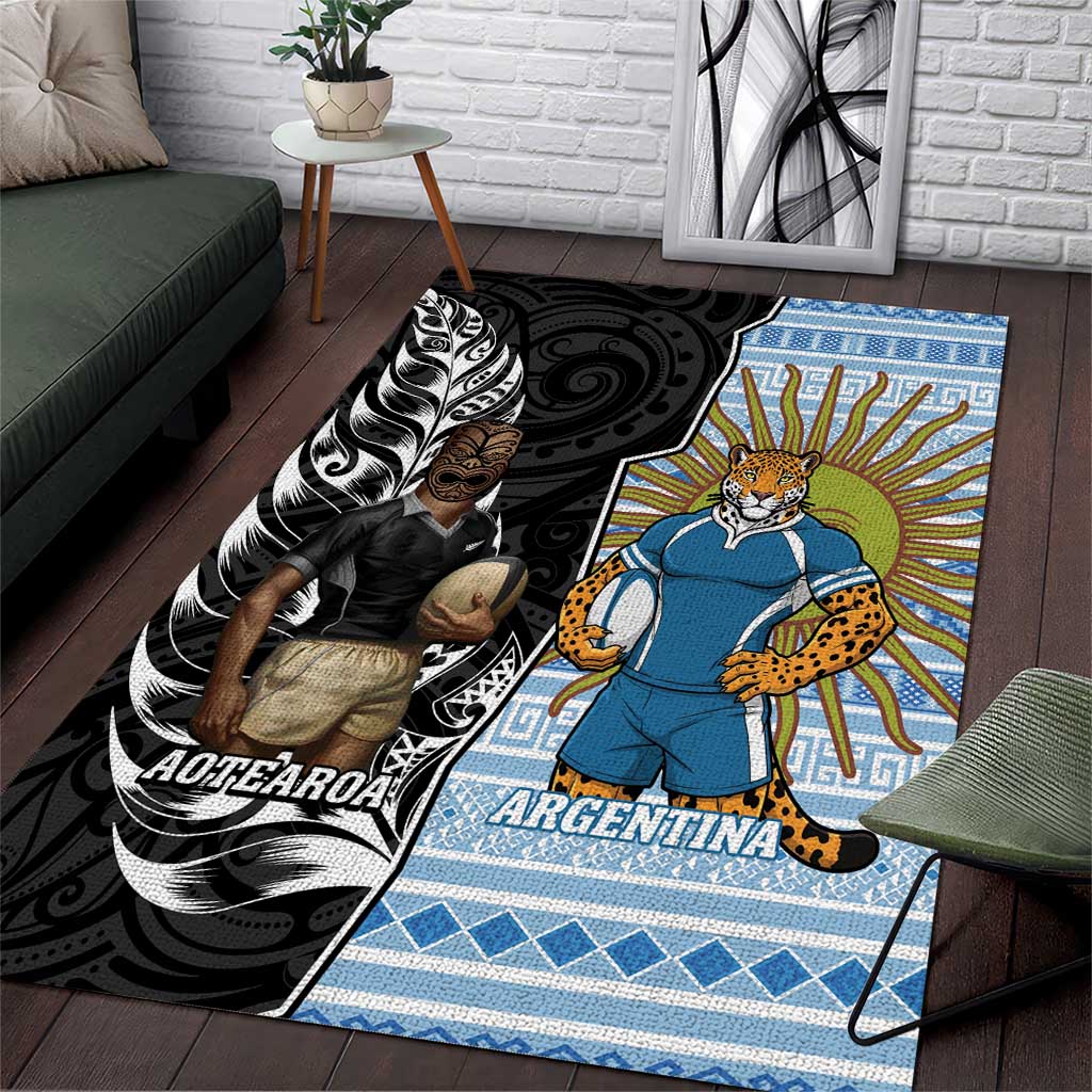 New Zealand Argentina Rugby Area Rug 2025 Los Pumas All Black Together - Aussie Hoodie