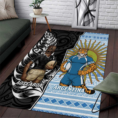 New Zealand Argentina Rugby Area Rug 2025 Los Pumas All Black Together - Aussie Hoodie