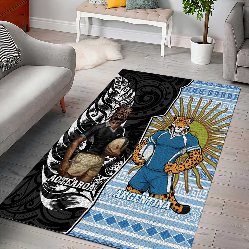 New Zealand Argentina Rugby Area Rug 2025 Los Pumas All Black Together - Aussie Hoodie