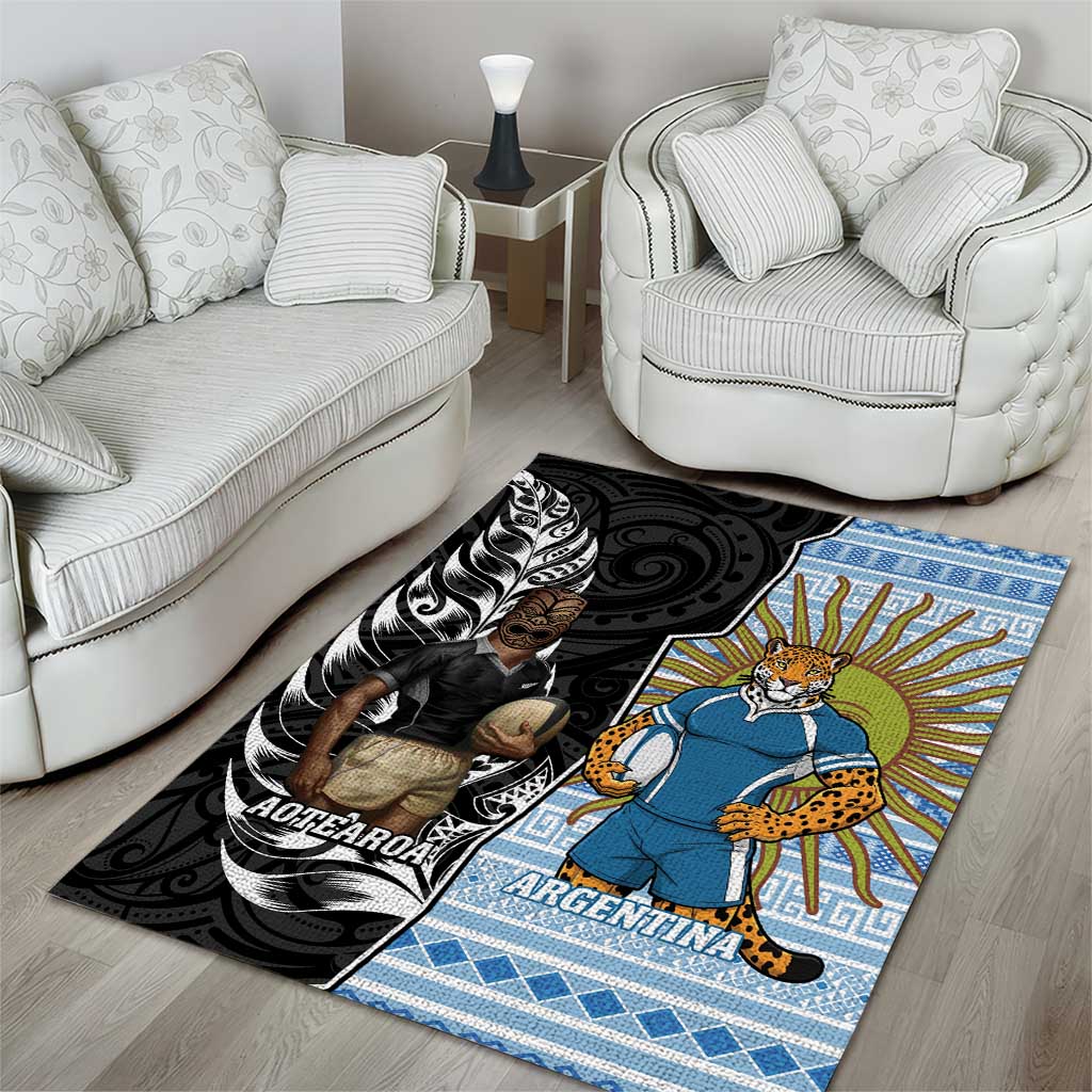 New Zealand Argentina Rugby Area Rug 2025 Los Pumas All Black Together - Aussie Hoodie