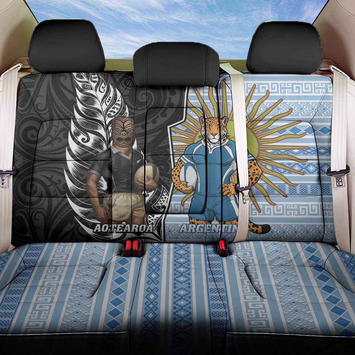 New Zealand Argentina Rugby Back Car Seat Cover 2025 Los Pumas All Black Together - Aussie Hoodie