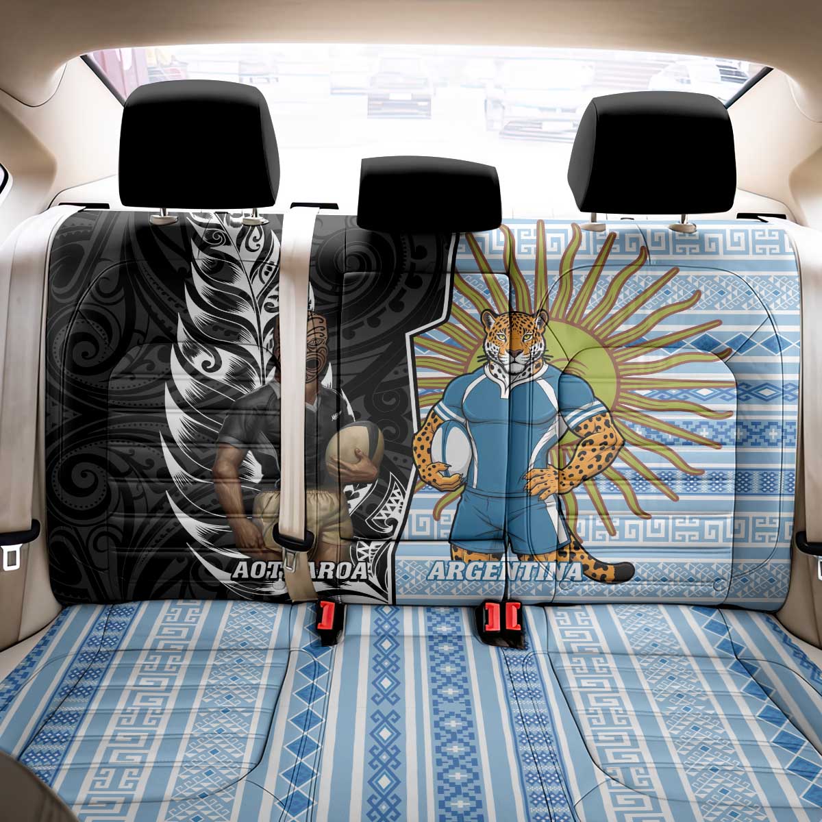 New Zealand Argentina Rugby Back Car Seat Cover 2025 Los Pumas All Black Together - Aussie Hoodie