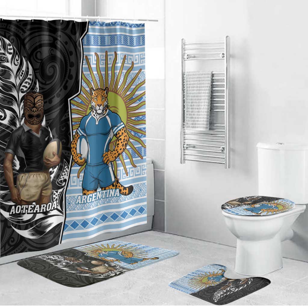 New Zealand Argentina Rugby Bathroom Set 2025 Los Pumas All Black Together - Aussie Hoodie