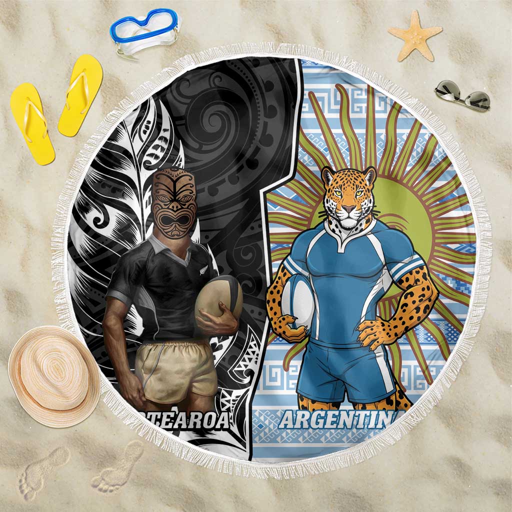 New Zealand Argentina Rugby Beach Blanket 2025 Los Pumas All Black Together - Aussie Hoodie