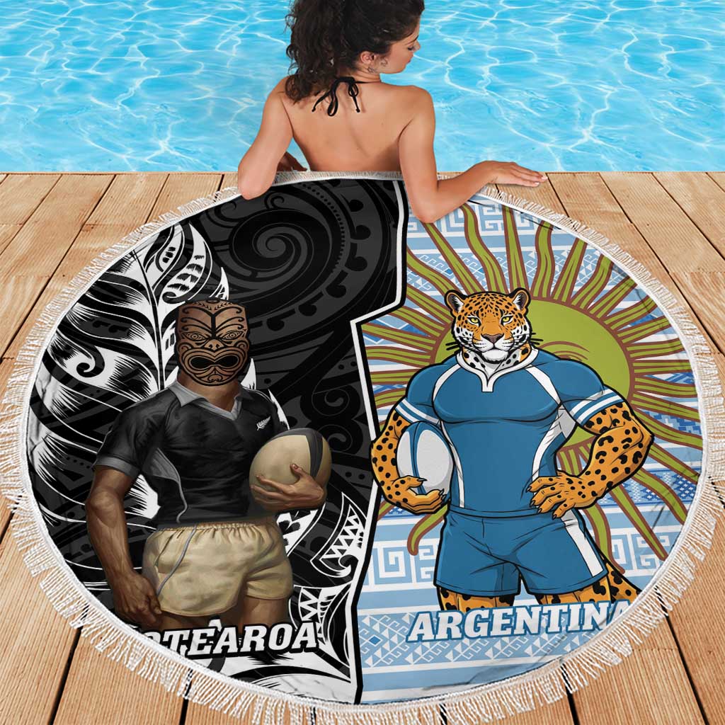 New Zealand Argentina Rugby Beach Blanket 2025 Los Pumas All Black Together - Aussie Hoodie