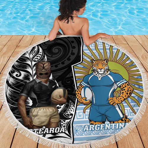 New Zealand Argentina Rugby Beach Blanket 2025 Los Pumas All Black Together - Aussie Hoodie