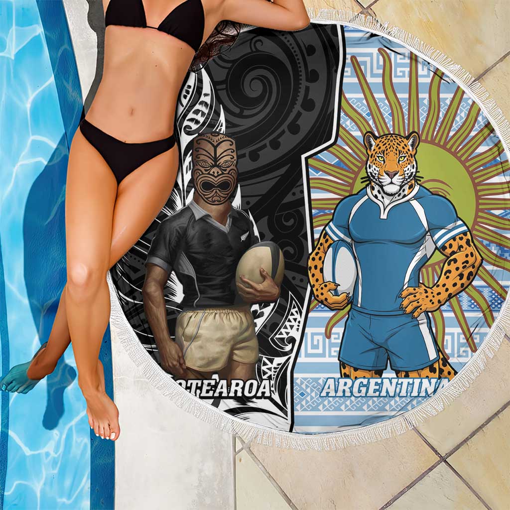 New Zealand Argentina Rugby Beach Blanket 2025 Los Pumas All Black Together - Aussie Hoodie