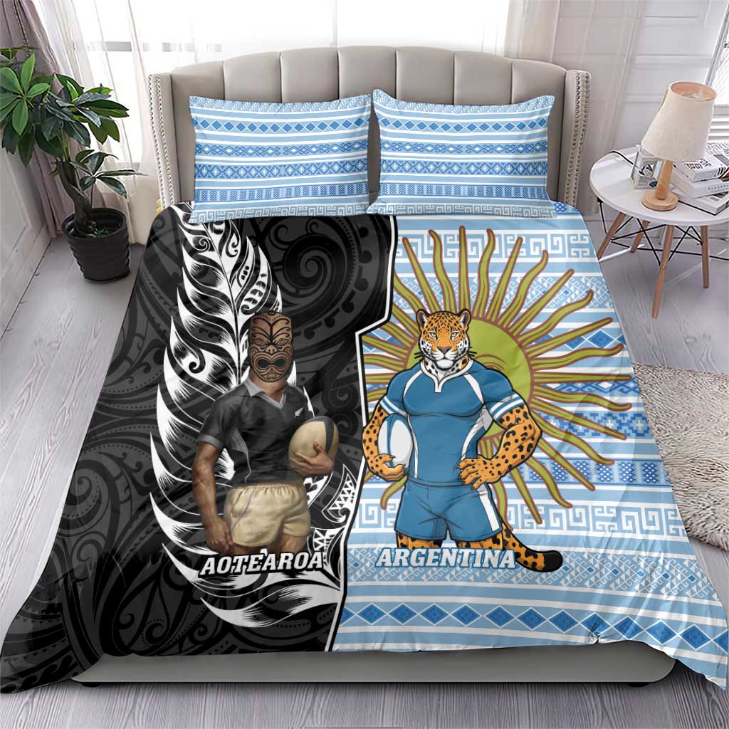 New Zealand Argentina Rugby Bedding Set 2025 Los Pumas All Black Together - Aussie Hoodie