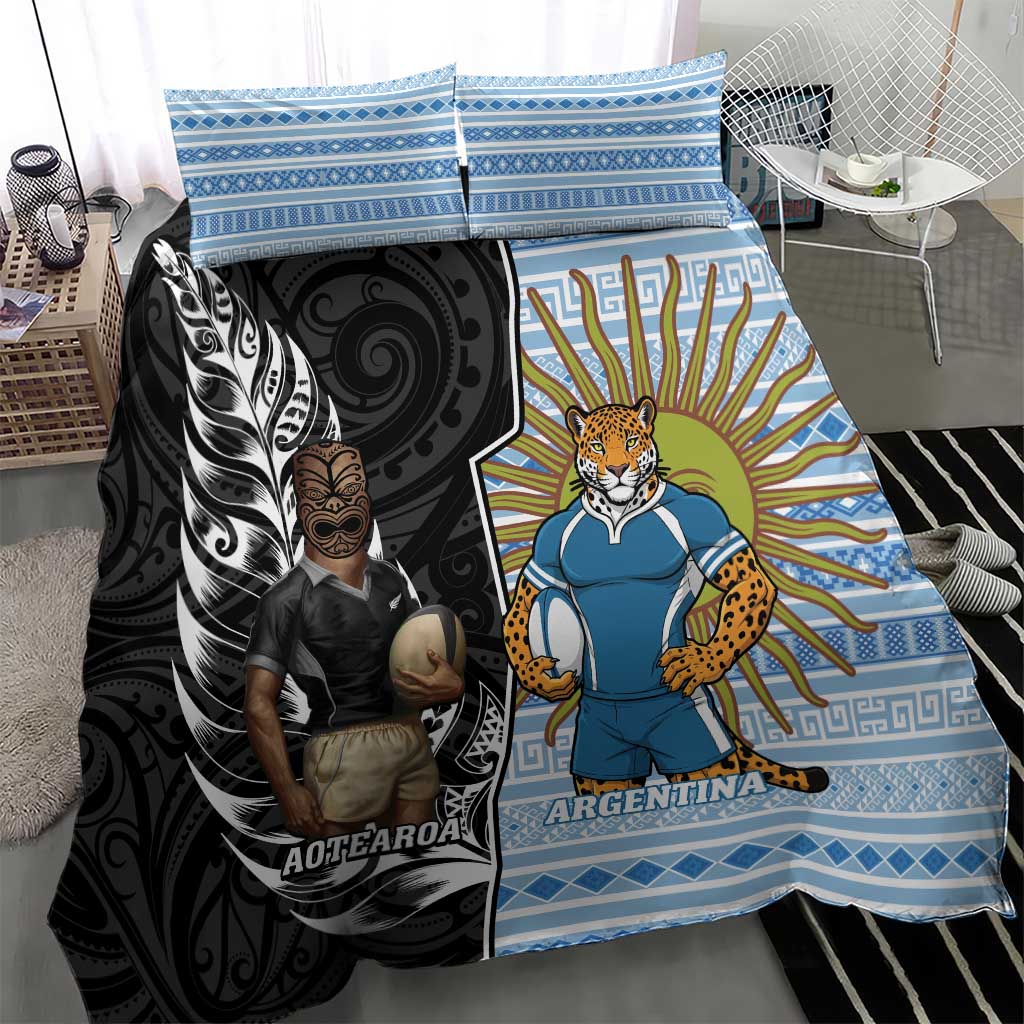 New Zealand Argentina Rugby Bedding Set 2025 Los Pumas All Black Together - Aussie Hoodie