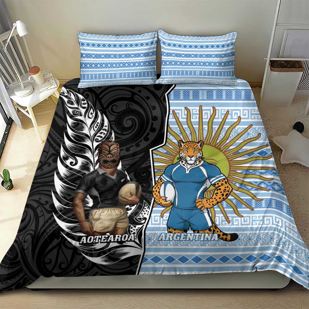 New Zealand Argentina Rugby Bedding Set 2025 Los Pumas All Black Together - Aussie Hoodie