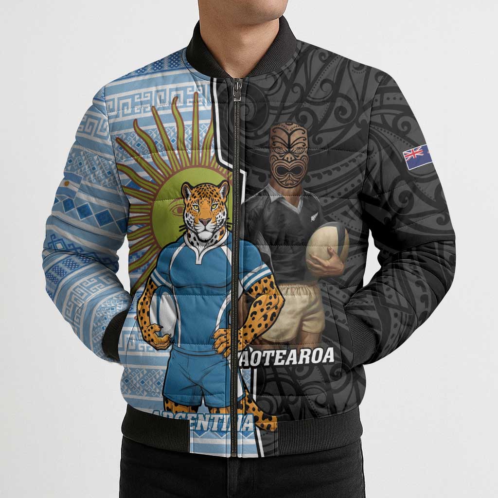 New Zealand Argentina Rugby Custom Bomber Puffer Jacket 2025 Los Pumas All Black Together - Aussie Hoodie