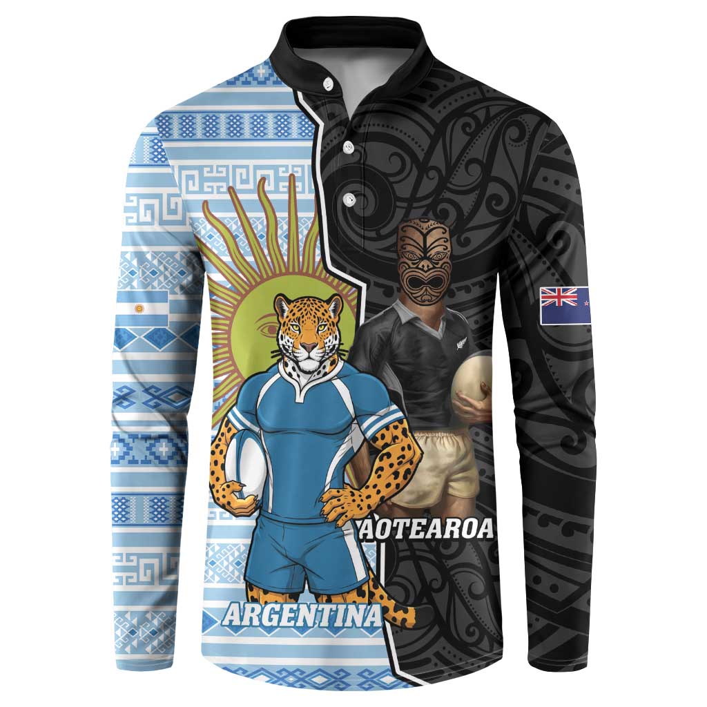 New Zealand Argentina Rugby Custom Button Sweatshirt 2025 Los Pumas All Black Together - Aussie Hoodie