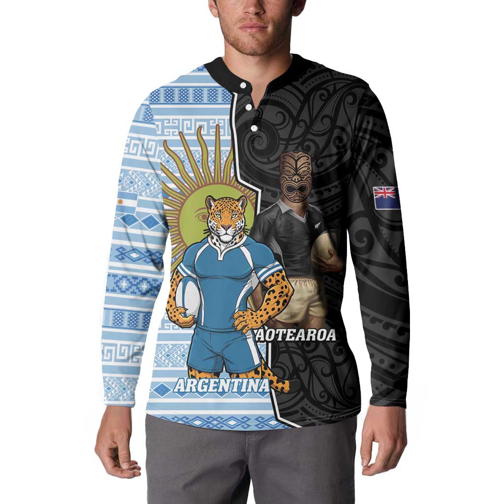 New Zealand Argentina Rugby Custom Button Sweatshirt 2025 Los Pumas All Black Together - Aussie Hoodie
