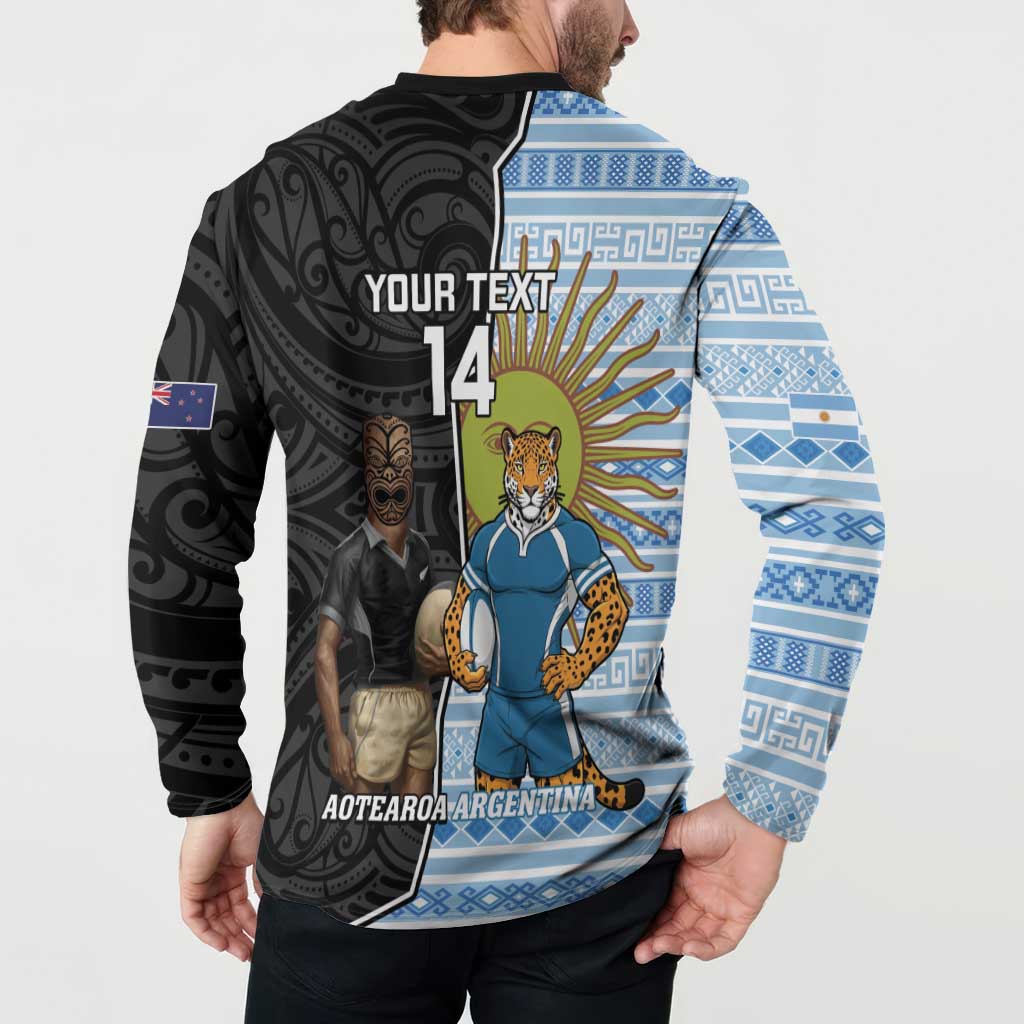 New Zealand Argentina Rugby Custom Button Sweatshirt 2025 Los Pumas All Black Together - Aussie Hoodie