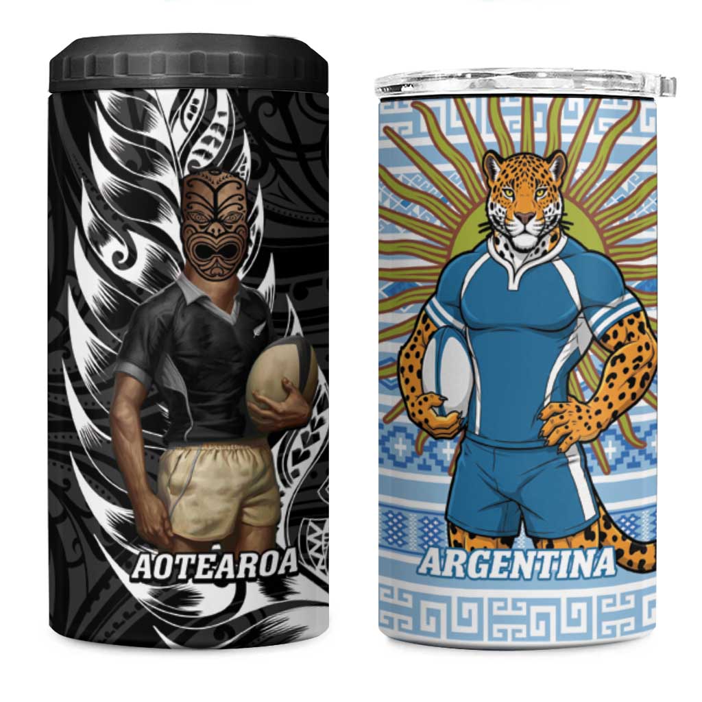 New Zealand Argentina Rugby 4 in 1 Can Cooler Tumbler 2025 Los Pumas All Black Together - Aussie Hoodie