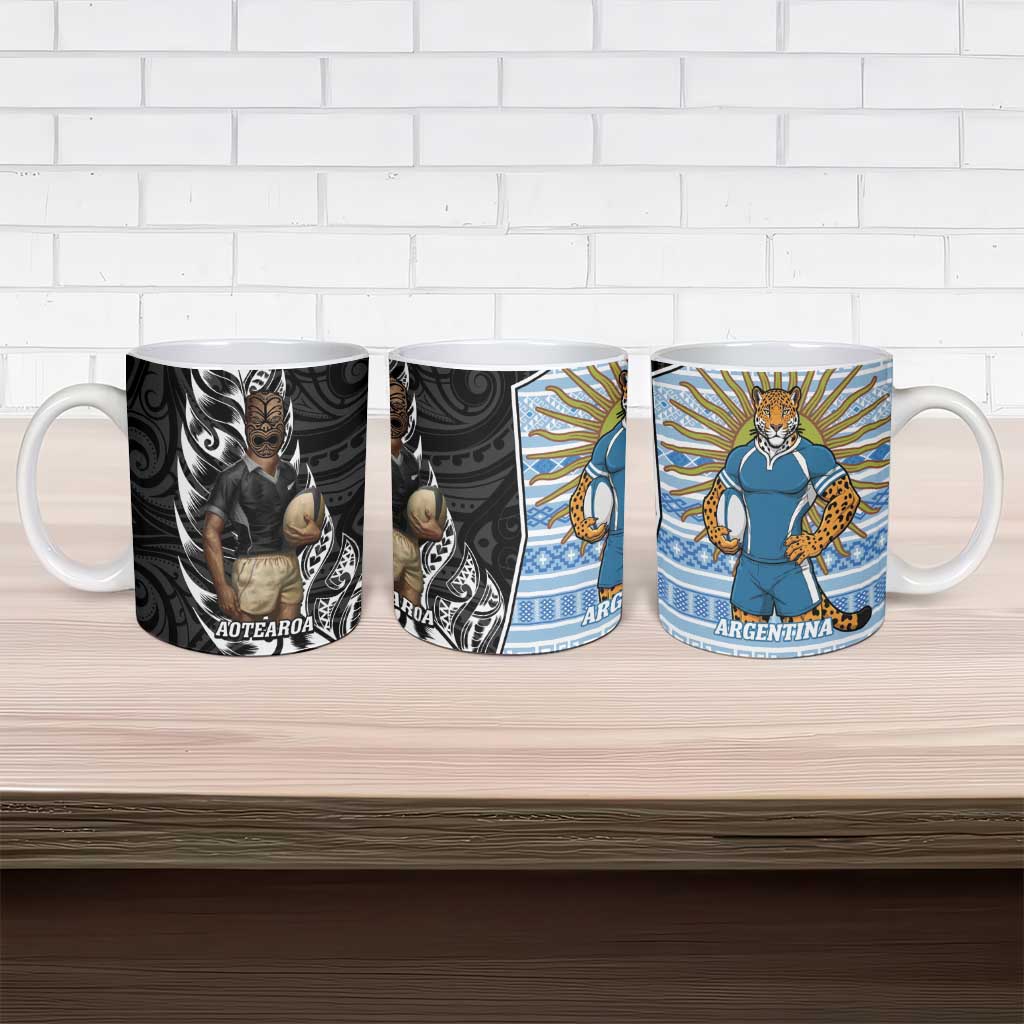 New Zealand Argentina Rugby Ceramic Mug 2025 Los Pumas All Black Together - Aussie Hoodie