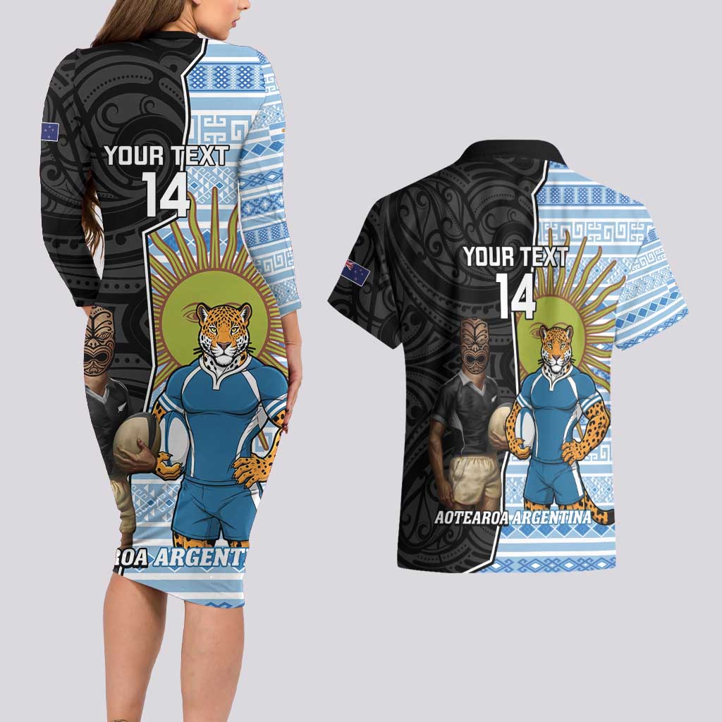 New Zealand Argentina Rugby Custom Couples Matching Long Sleeve Bodycon Dress and Hawaiian Shirt 2025 Los Pumas All Black Together - Aussie Hoodie