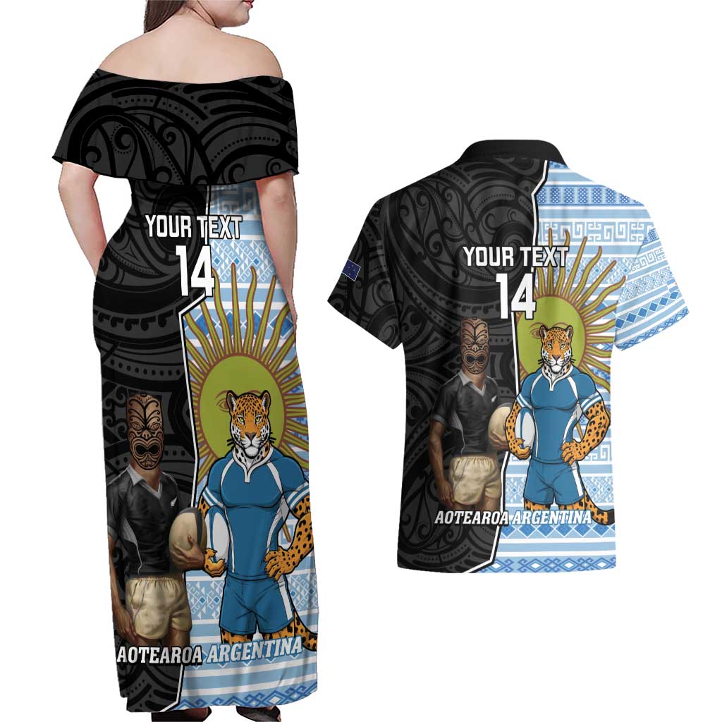 New Zealand Argentina Rugby Custom Couples Matching Off Shoulder Maxi Dress and Hawaiian Shirt 2025 Los Pumas All Black Together - Aussie Hoodie