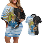 New Zealand Argentina Rugby Custom Couples Matching Off Shoulder Short Dress and Hawaiian Shirt 2025 Los Pumas All Black Together - Aussie Hoodie