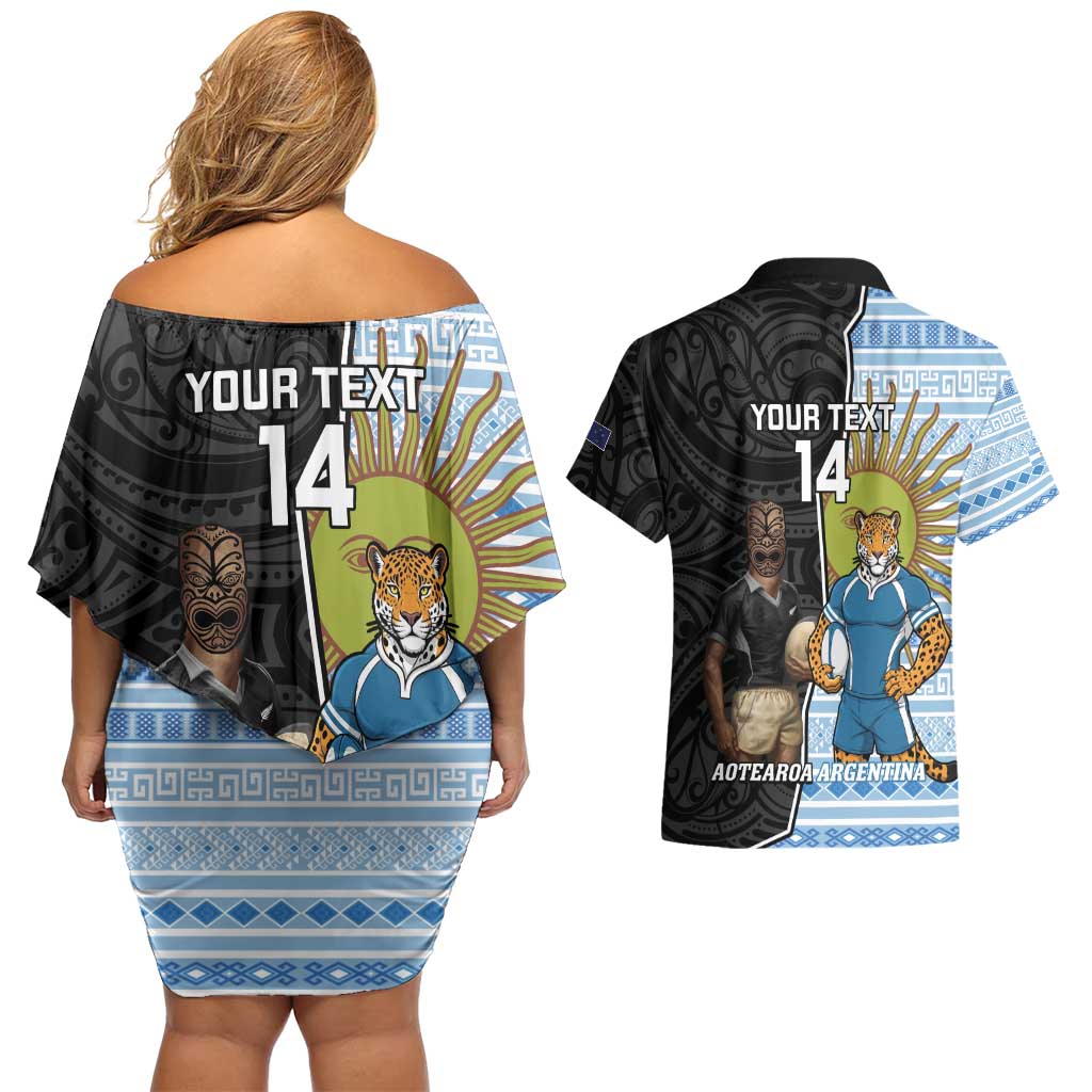 New Zealand Argentina Rugby Custom Couples Matching Off Shoulder Short Dress and Hawaiian Shirt 2025 Los Pumas All Black Together - Aussie Hoodie