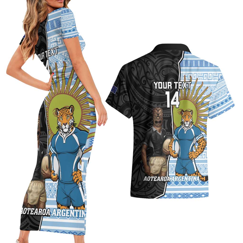 New Zealand Argentina Rugby Custom Couples Matching Short Sleeve Bodycon Dress and Hawaiian Shirt 2025 Los Pumas All Black Together - Aussie Hoodie
