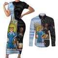 New Zealand Argentina Rugby Custom Couples Matching Short Sleeve Bodycon Dress and Long Sleeve Button Shirt 2025 Los Pumas All Black Together - Aussie Hoodie