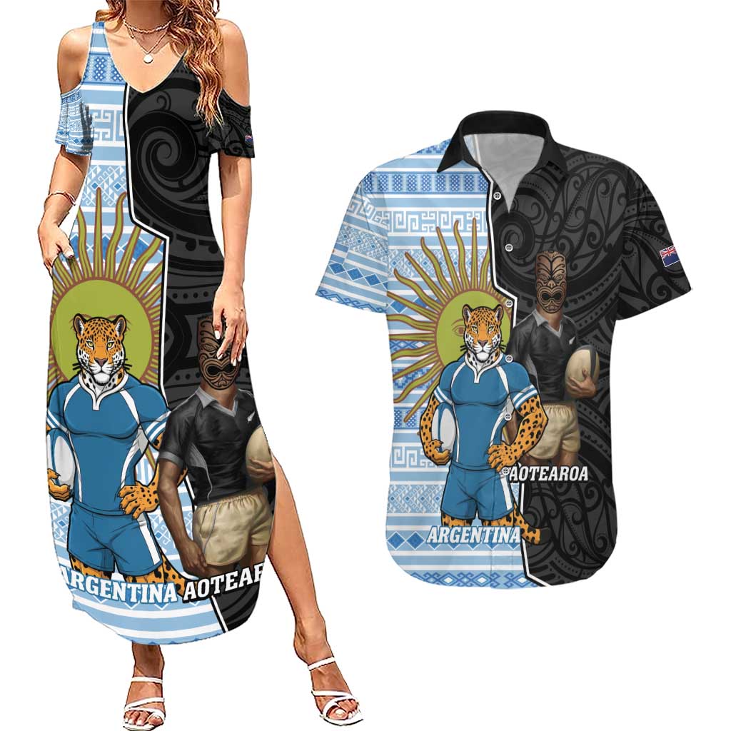 New Zealand Argentina Rugby Custom Couples Matching Summer Maxi Dress and Hawaiian Shirt 2025 Los Pumas All Black Together - Aussie Hoodie