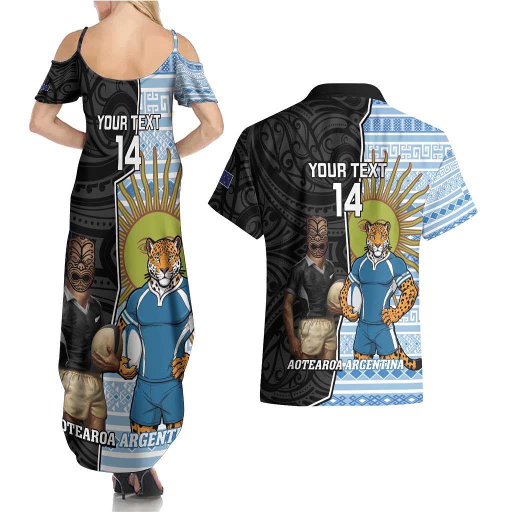 New Zealand Argentina Rugby Custom Couples Matching Summer Maxi Dress and Hawaiian Shirt 2025 Los Pumas All Black Together - Aussie Hoodie