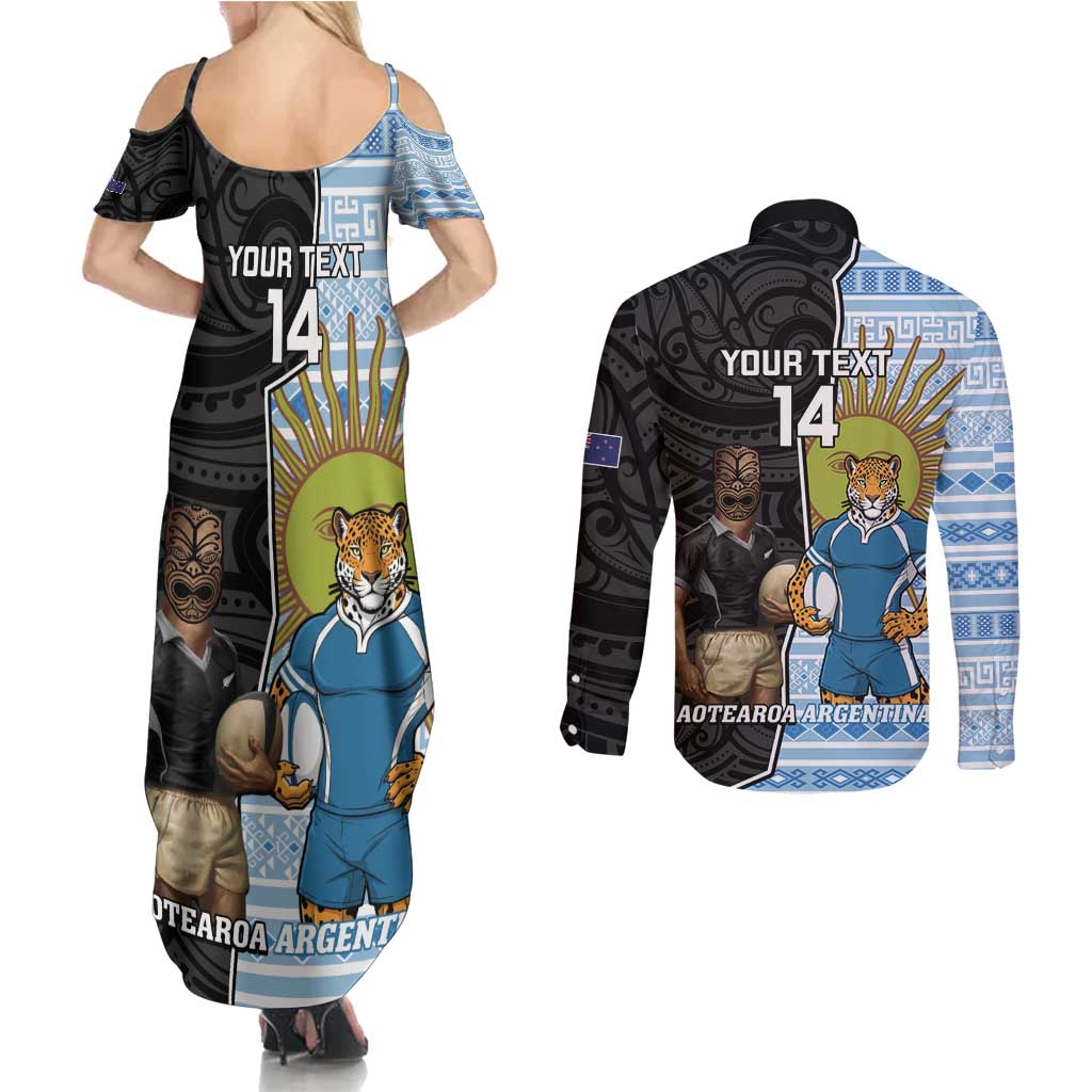 New Zealand Argentina Rugby Custom Couples Matching Summer Maxi Dress and Long Sleeve Button Shirt 2025 Los Pumas All Black Together - Aussie Hoodie