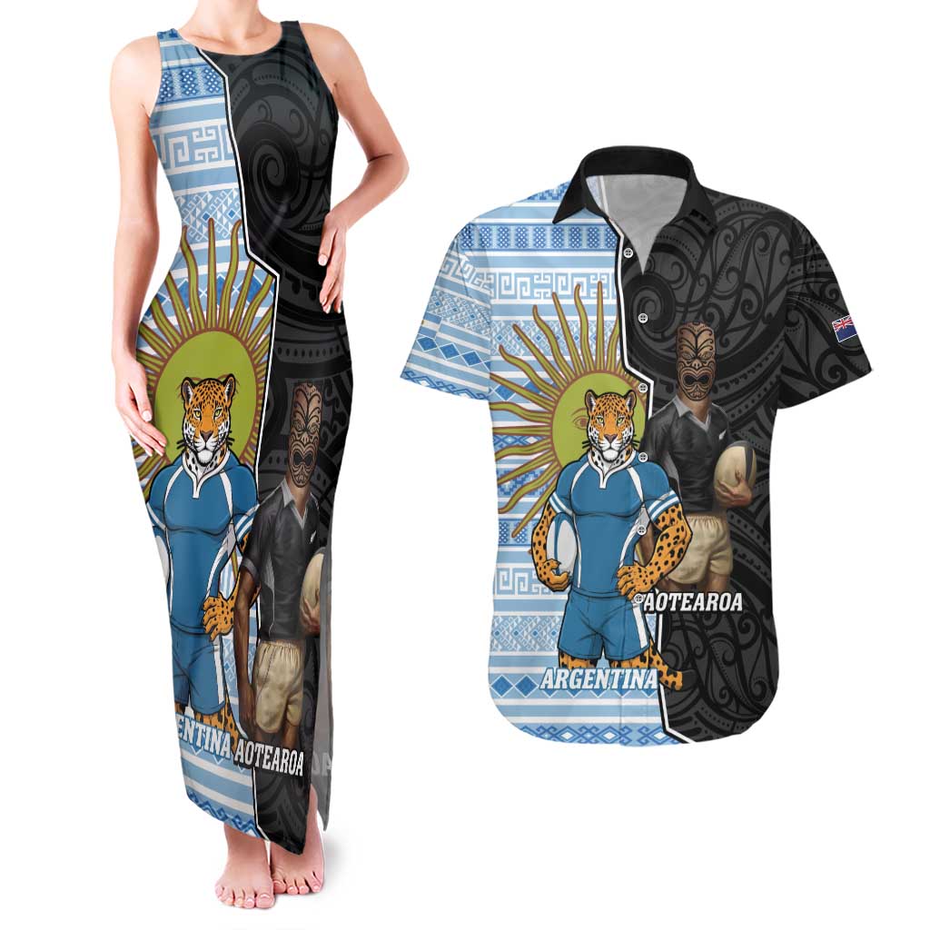 New Zealand Argentina Rugby Custom Couples Matching Tank Maxi Dress and Hawaiian Shirt 2025 Los Pumas All Black Together - Aussie Hoodie