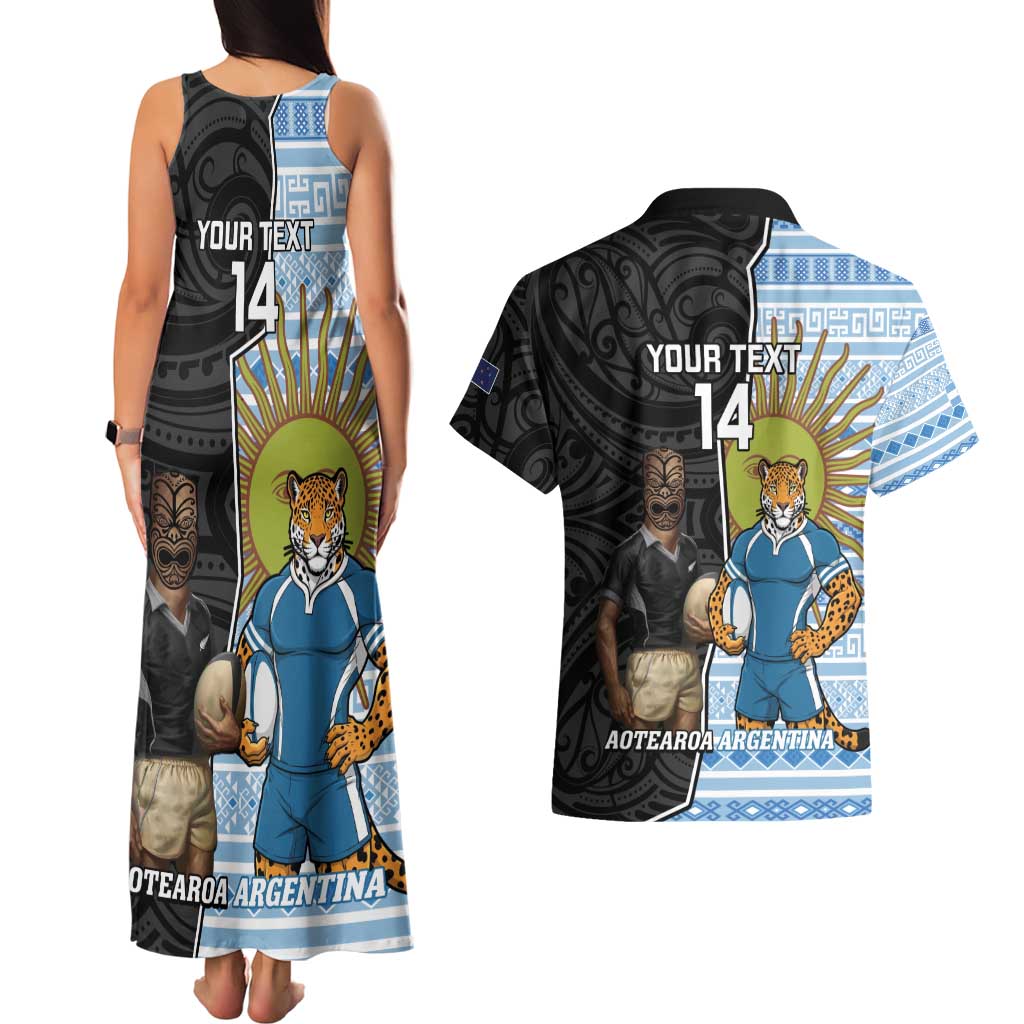 New Zealand Argentina Rugby Custom Couples Matching Tank Maxi Dress and Hawaiian Shirt 2025 Los Pumas All Black Together - Aussie Hoodie