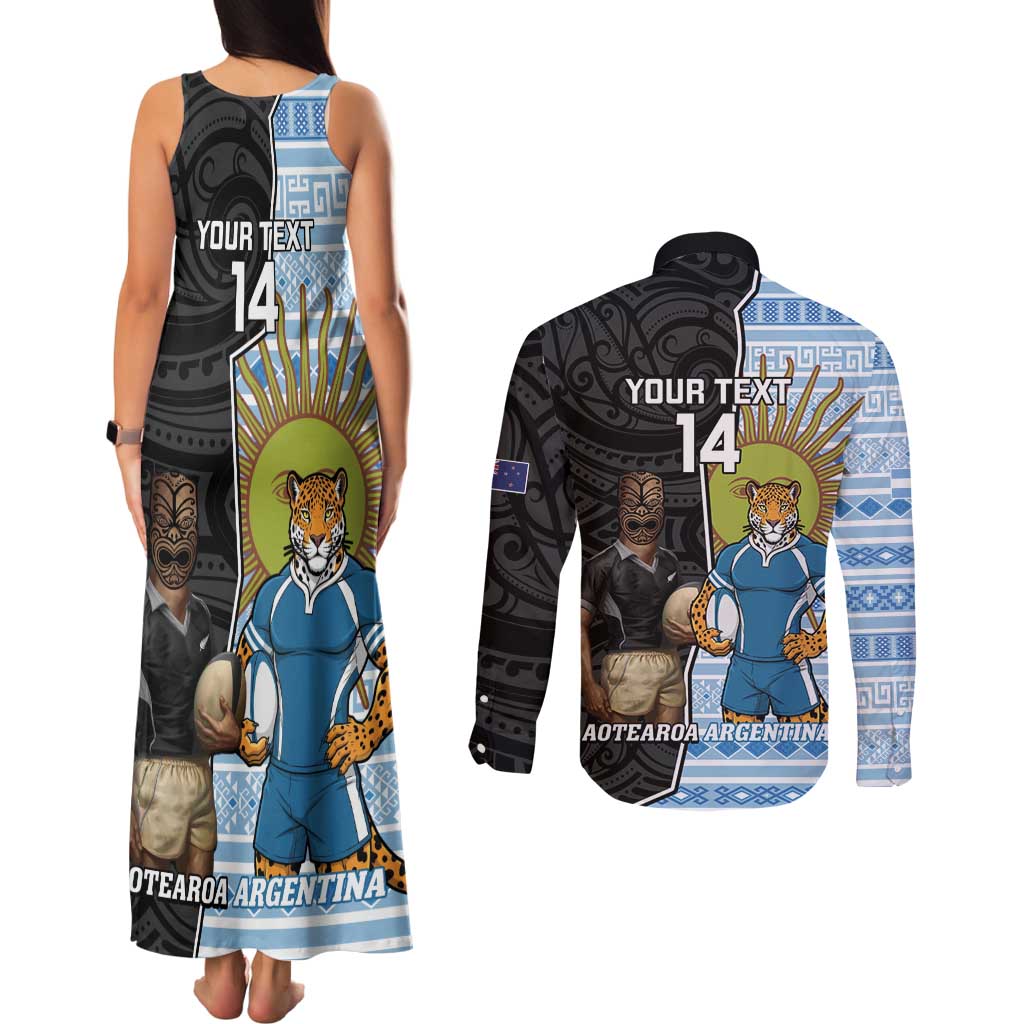 New Zealand Argentina Rugby Custom Couples Matching Tank Maxi Dress and Long Sleeve Button Shirt 2025 Los Pumas All Black Together - Aussie Hoodie