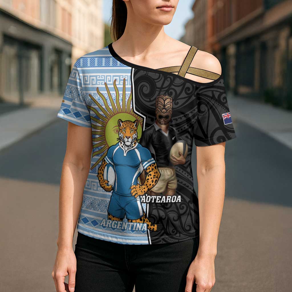 New Zealand Argentina Rugby Custom Cross Shoulder Shirt 2025 Los Pumas All Black Together - Aussie Hoodie