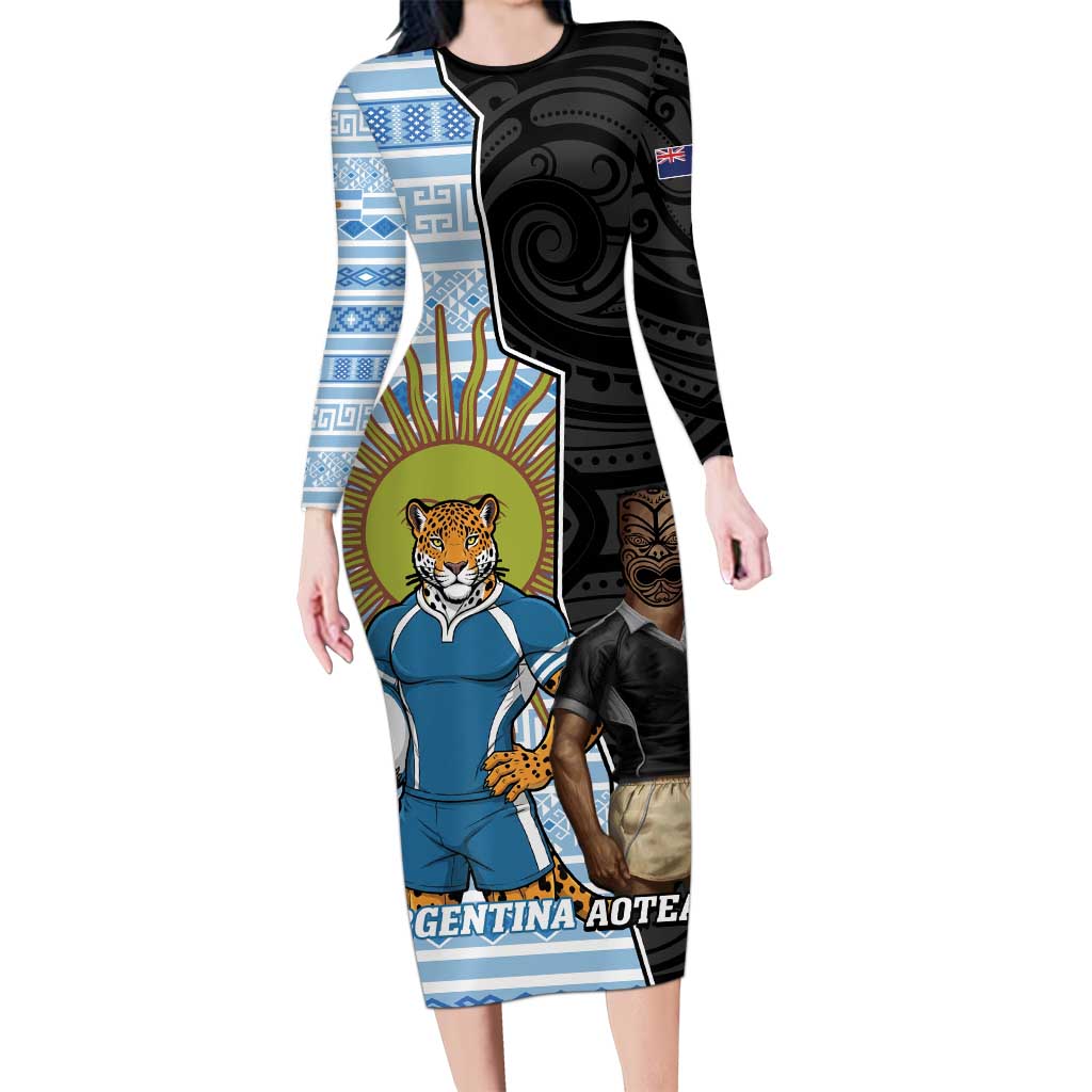 New Zealand Argentina Rugby Custom Family Matching Long Sleeve Bodycon Dress and Hawaiian Shirt 2025 Los Pumas All Black Together - Aussie Hoodie