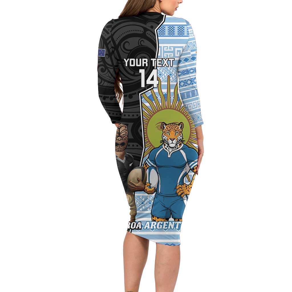 New Zealand Argentina Rugby Custom Family Matching Long Sleeve Bodycon Dress and Hawaiian Shirt 2025 Los Pumas All Black Together - Aussie Hoodie